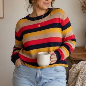 89th & Madison Striped Sweater Women’s 1X Colorblock Lightweight Knit Pullover